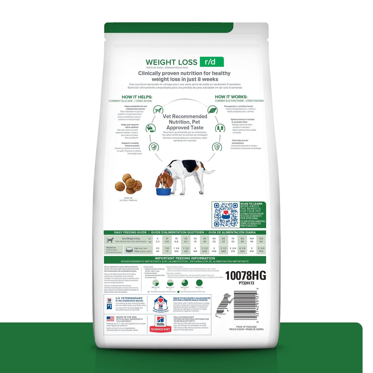 Hill's Prescription Diet r/d Weight Reduction Chicken Flavor Dry Dog Food, Veterinary Diet, 8.5 lb. Bag