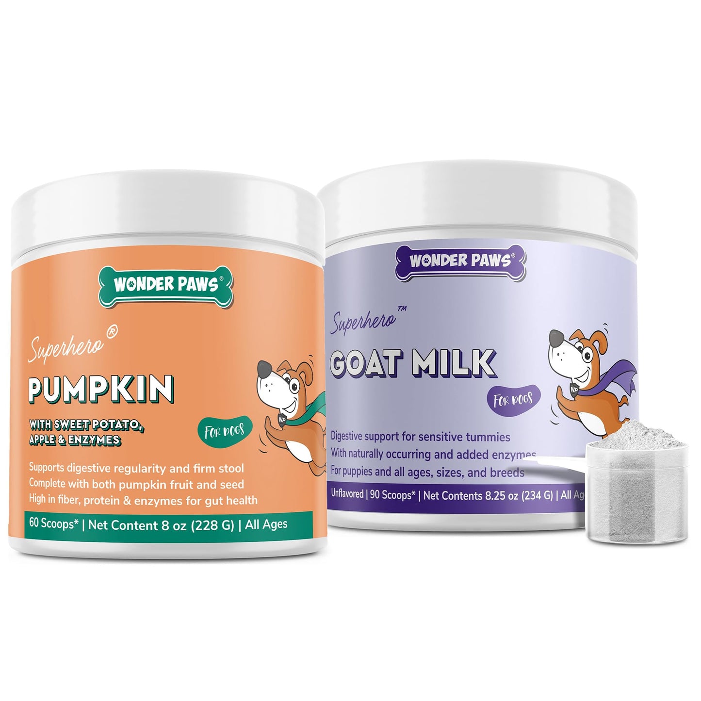 Pumpkin Powder Plus Goat Milk Powder - for Dog’s Immune Support, Digestion, Allergies & Overall Wellness – Pumpkin- 60 Scoops - Goat Milk 90 Scoops