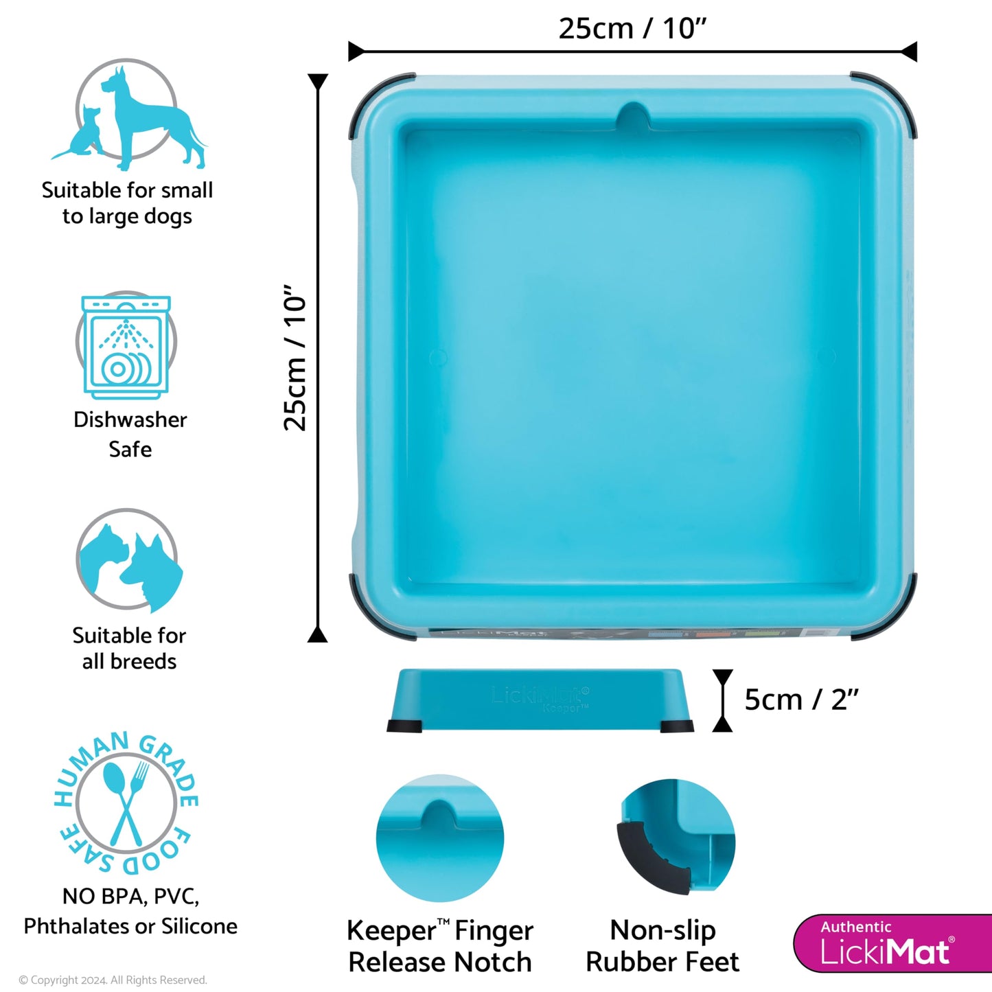 LICKIMAT Indoor Keeper Dog Feeding Station - Slow Feeder Lick Mat Keeper for Dogs Food, Treats, Yoghurt & Peanut Butter - Extend Licky Mats for Dogs into Full Feeder, Turquoise