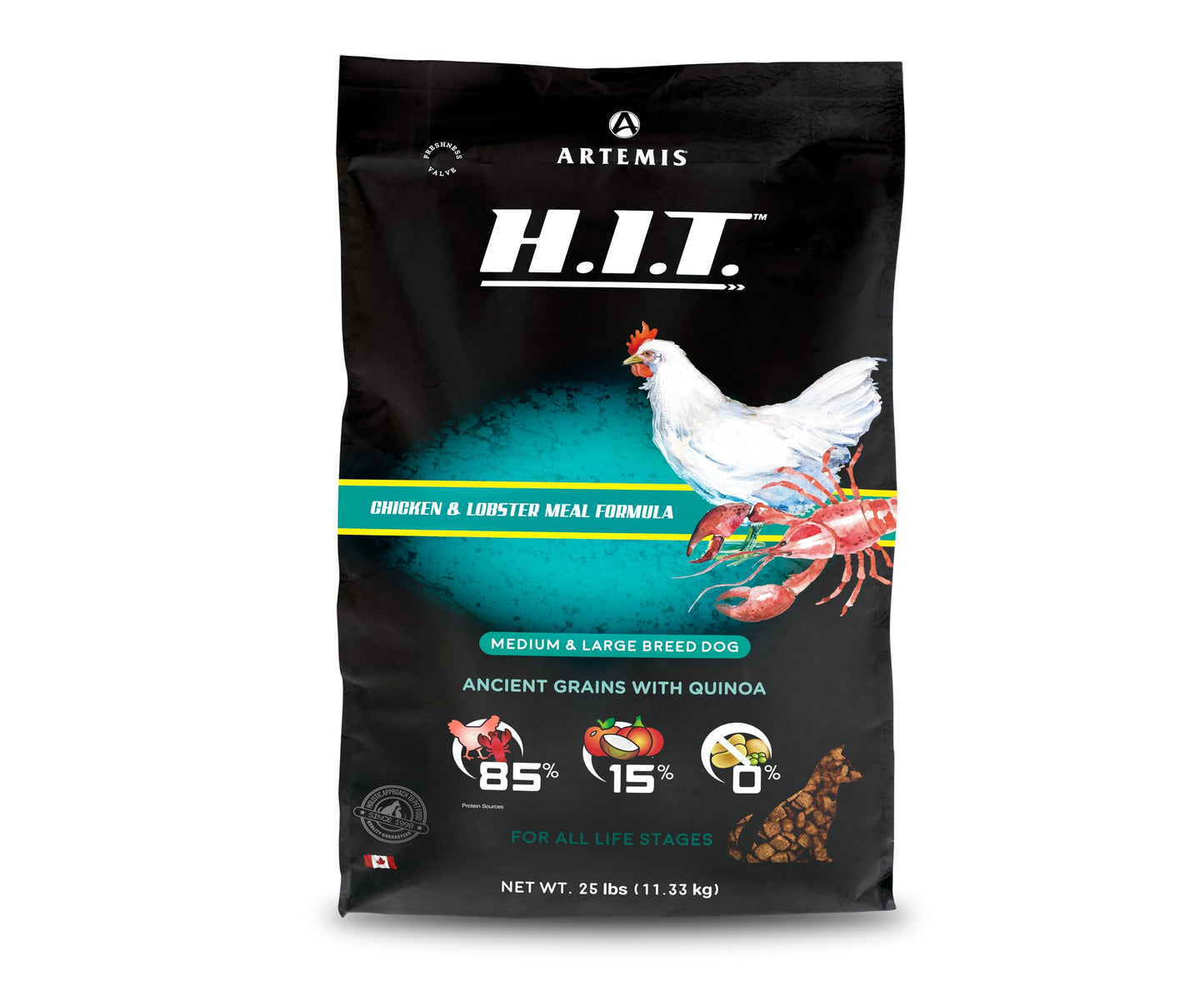 ARTEMIS Premium H.I.T. Chicken & Lobster Dry Dog Food for Medium & Large Breed Dogs (25 Lbs)