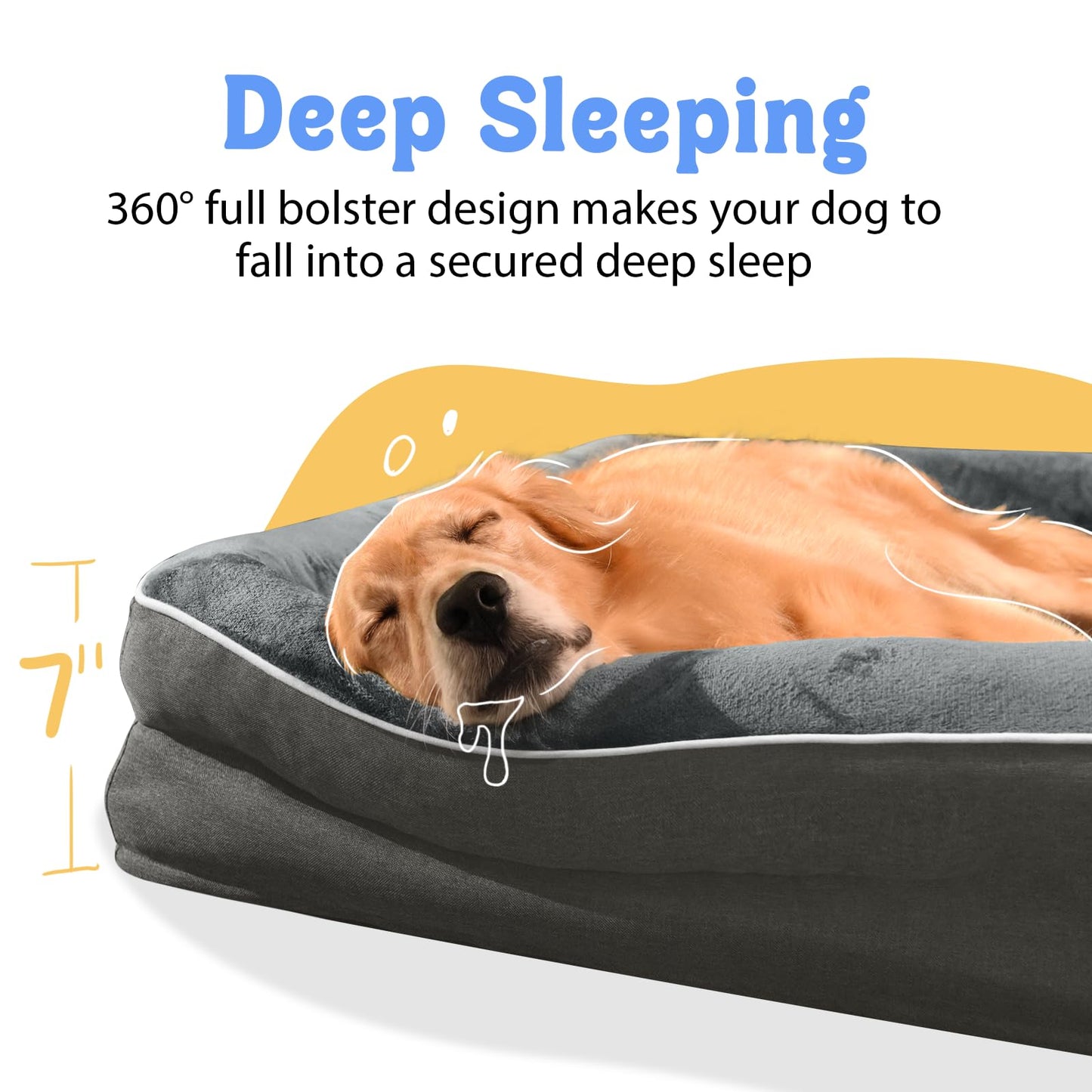 Washable Orthopedic Large Dog Bed - Removable Orthopedic Foam Dogs Beds with Bolsters Waterproof Large Dog Bed and Non-Slip Bottom Extra Large Dogs Beds Sofa