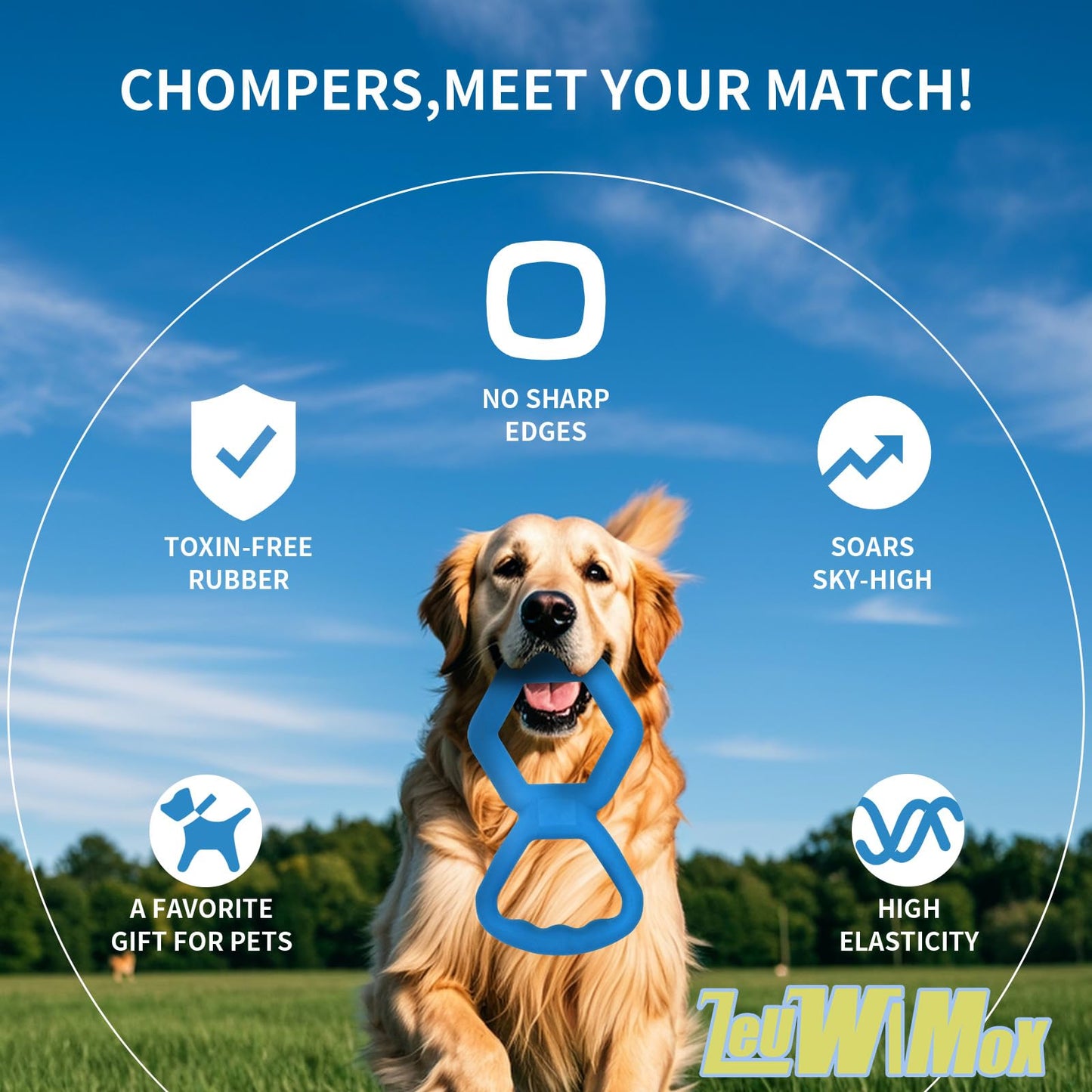 LeuwiMox Rubber Tug of War Dog Toy,Interactive Toy,Rubber Dog Toy for Aggressive Chewers,Suitable for Large and Medium-Sized Dogs,Blue Single Piece Packaging,Indoor and Outdoor Universal