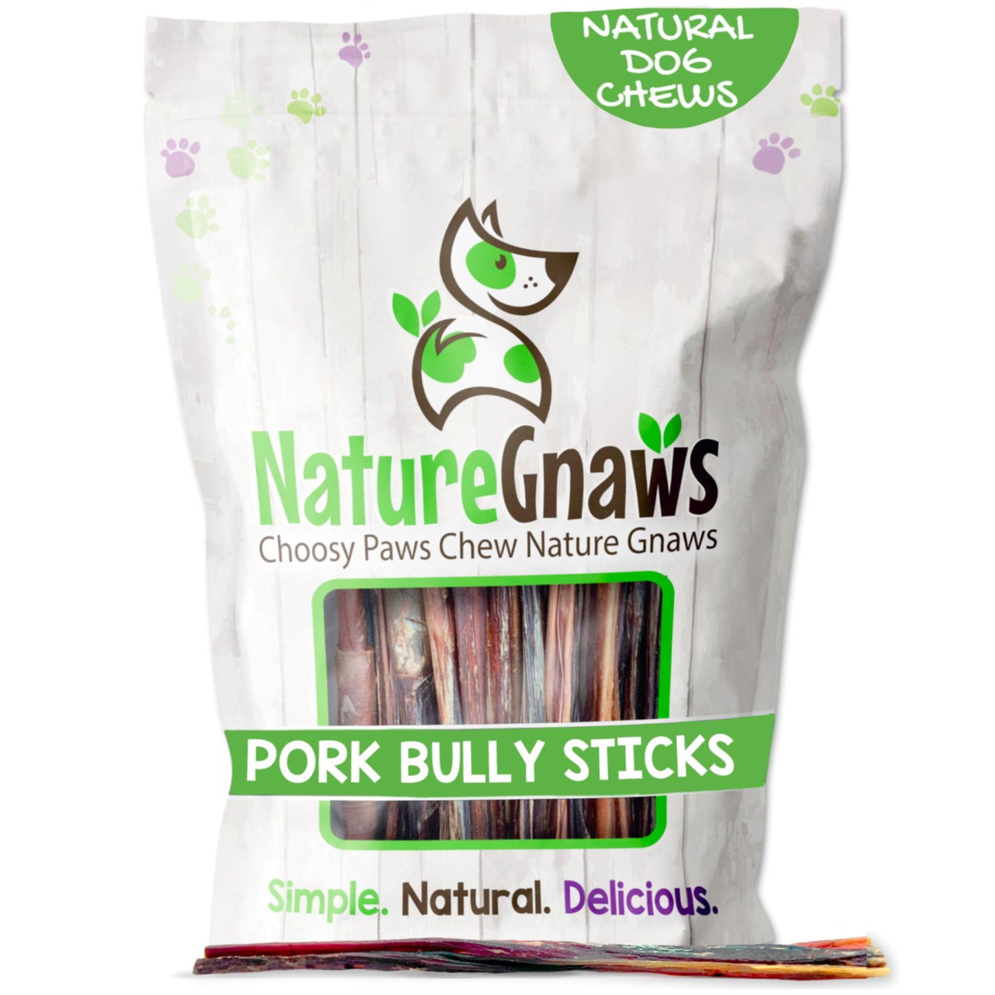 Nature Gnaws Extra Thin Pork Bully Sticks for Small Dogs 5-6" (50 Count) - Long Lasting for Light Chewers and Puppies - Natural Bacon Dog Chew Treats