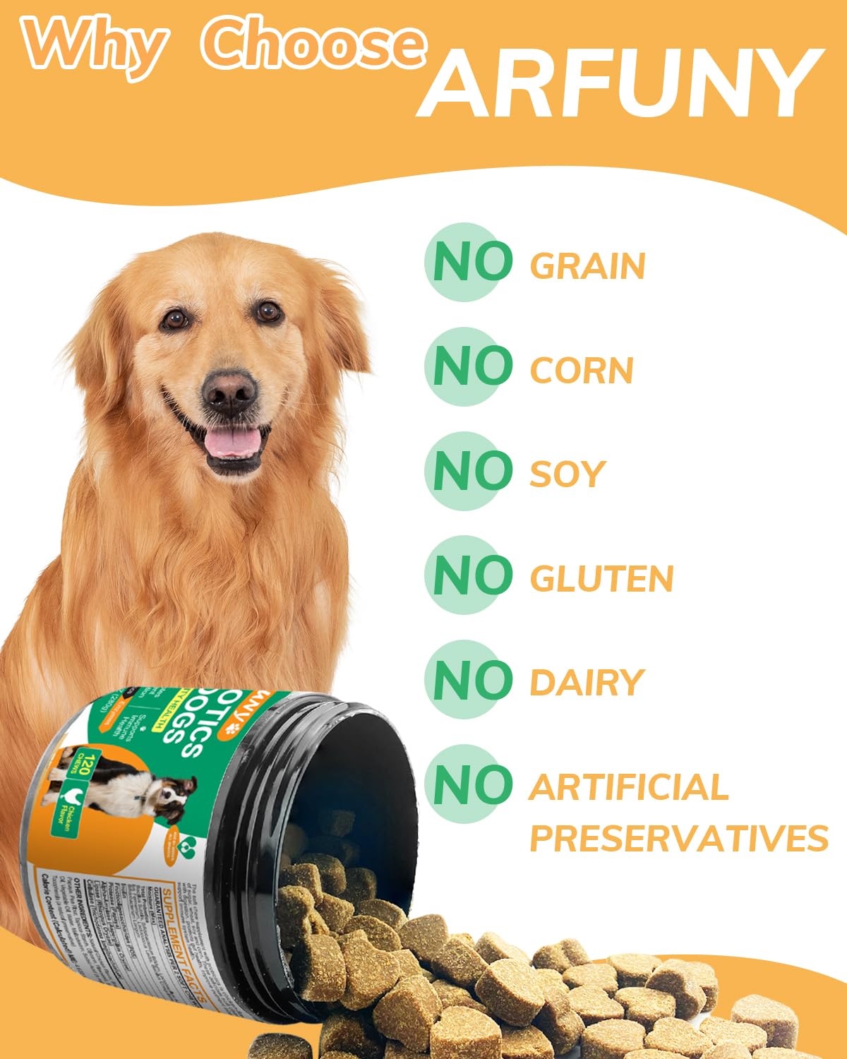 Probiotics Chews for Dogs with Prebiotic & Digestive Enzymes, Support Gut Health, Digestion, Immunity, Relief Seasonal Allergies, Diarrhea, Constipation (Chicken Flavor / 120 Chews)