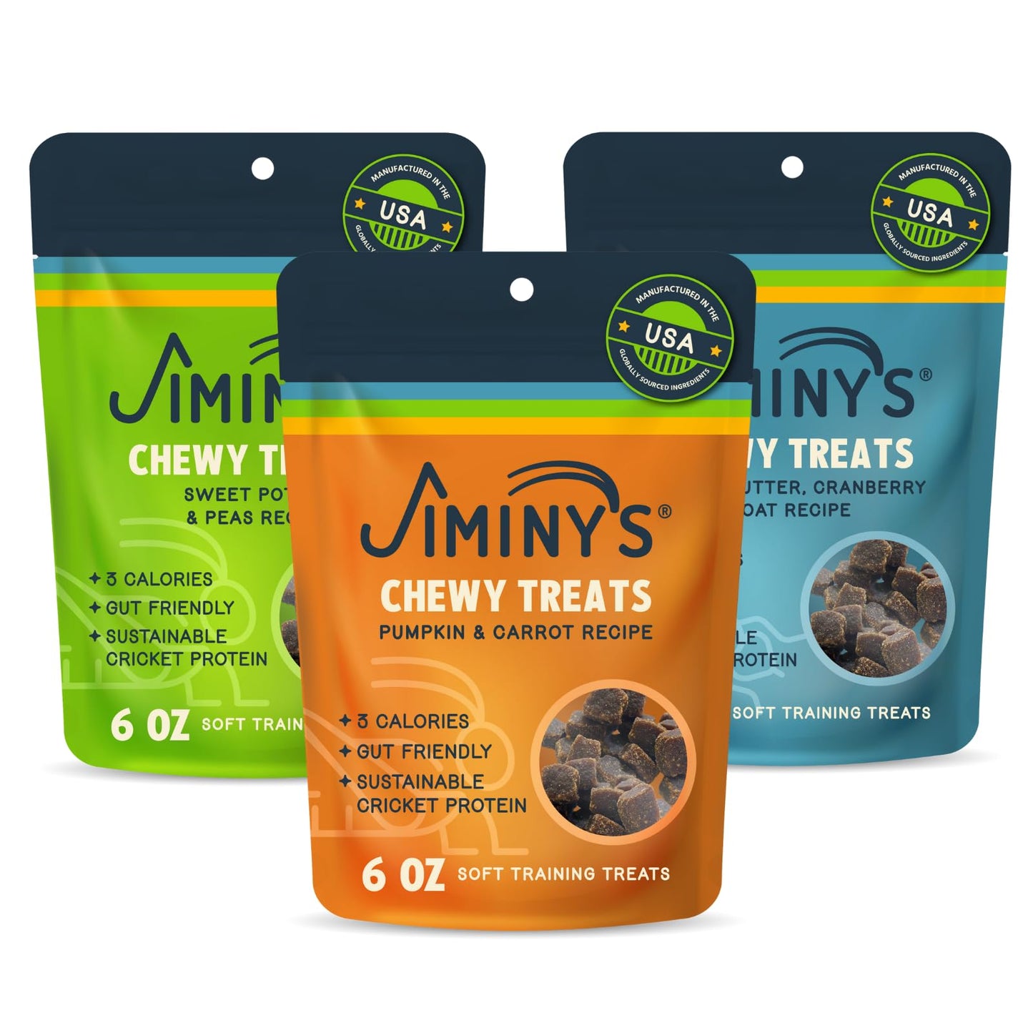 Jiminy's Chewy Cricket Dog Training Treats, Low Calorie, Hypoallergenic, Made in USA, 6oz, Variety Pack (Pack of 3)