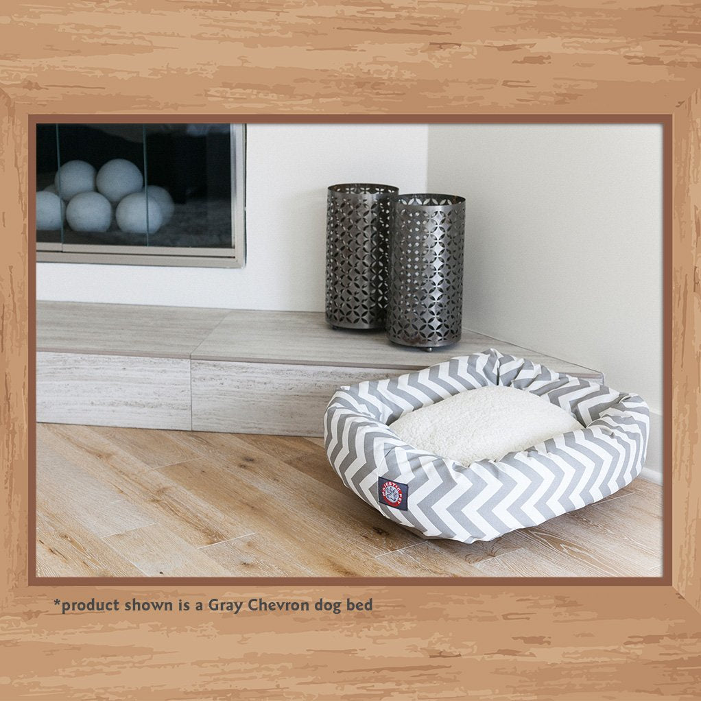 Majestic Pet 32 Inch Chevron Sherpa Calming Dog Bed Washable – Cozy Soft Round Pet Beds with Spine for Head Support - Fluffy Donut Bed 32x23x7 (inch) – Medium - GRAY
