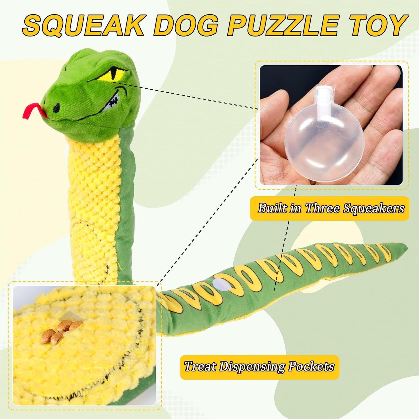 Tierglück Snake Squeaky Crinkle Dog Toy, Hide-and-Seek Treat Dispenser with Sniffing & Digging & Foraging Puzzle, Plush Interactive Mental Stimulation Enrichment for Puppies, Small/Medium/Large Dogs