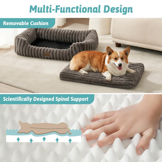 Orthopedic Dog Bed for Medium Dogs & Large Dogs - Washable Rectangle Pet Bed with Anti-Slip Bottom, Soft Calming Cat & Puppy Bed for Indoor Pets (35"x25"x8", Grey)