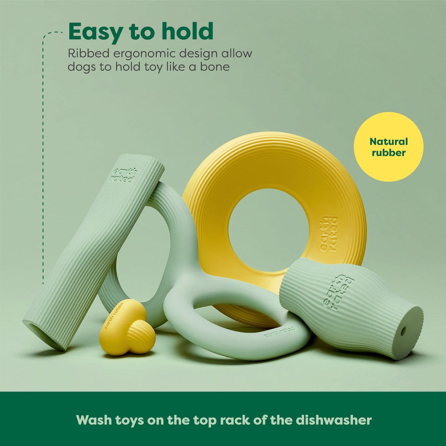 Earth Rated Dog Toy, Enrichment Toys for Adult and Puppy Dogs, Dishwasher and Freezer-Safe, Natural Rubber, Small, Green