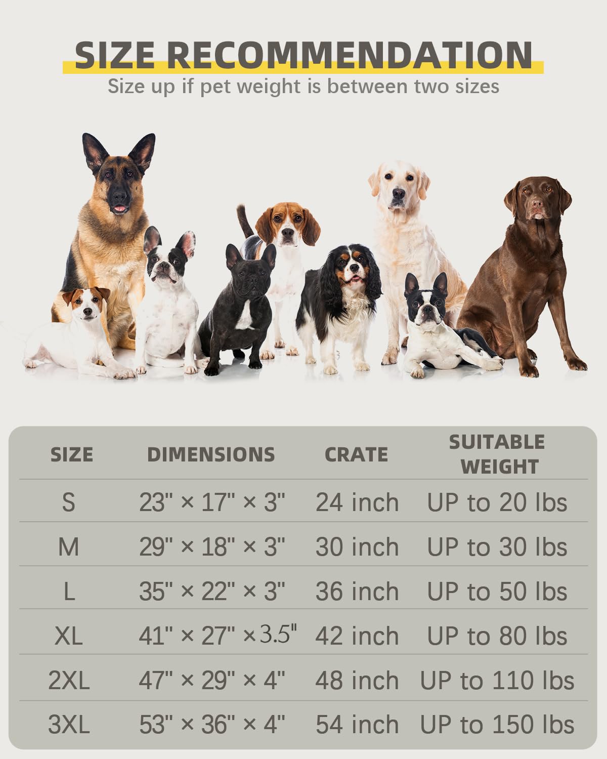 NUPIDA Orthopedic Dog Beds Large Sized Dog Waterproof Pet Mattress with Removable Washable Cover and Non-Slip Bottom, Quilting Mat for Crate, 35x22 Inch, Light Gray