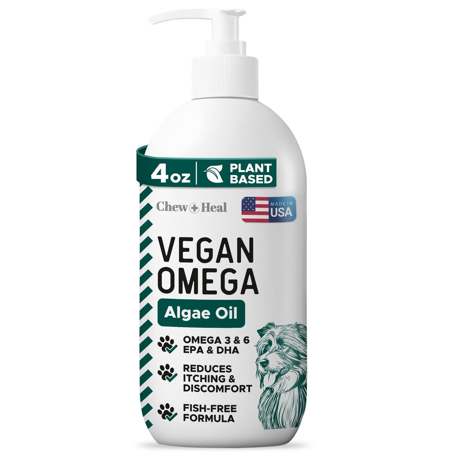 Vegan Omega 3 Oil for Dogs - 4 oz of Fish Free Algae Oil for Healthy Skin and Coat - Made with Omega 3 and 6 Fatty Acids, EPA, DHA, and DPA - Made in The USA