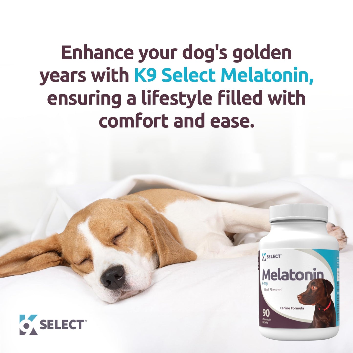 K9 Select Melatonin for Large Dogs - Composure Dog Calming Chews - Dog Melatonin for Sleep - Reduce Stress for Large Dogs - 6 mg, 90 Beef Flavored Chewable Tablets