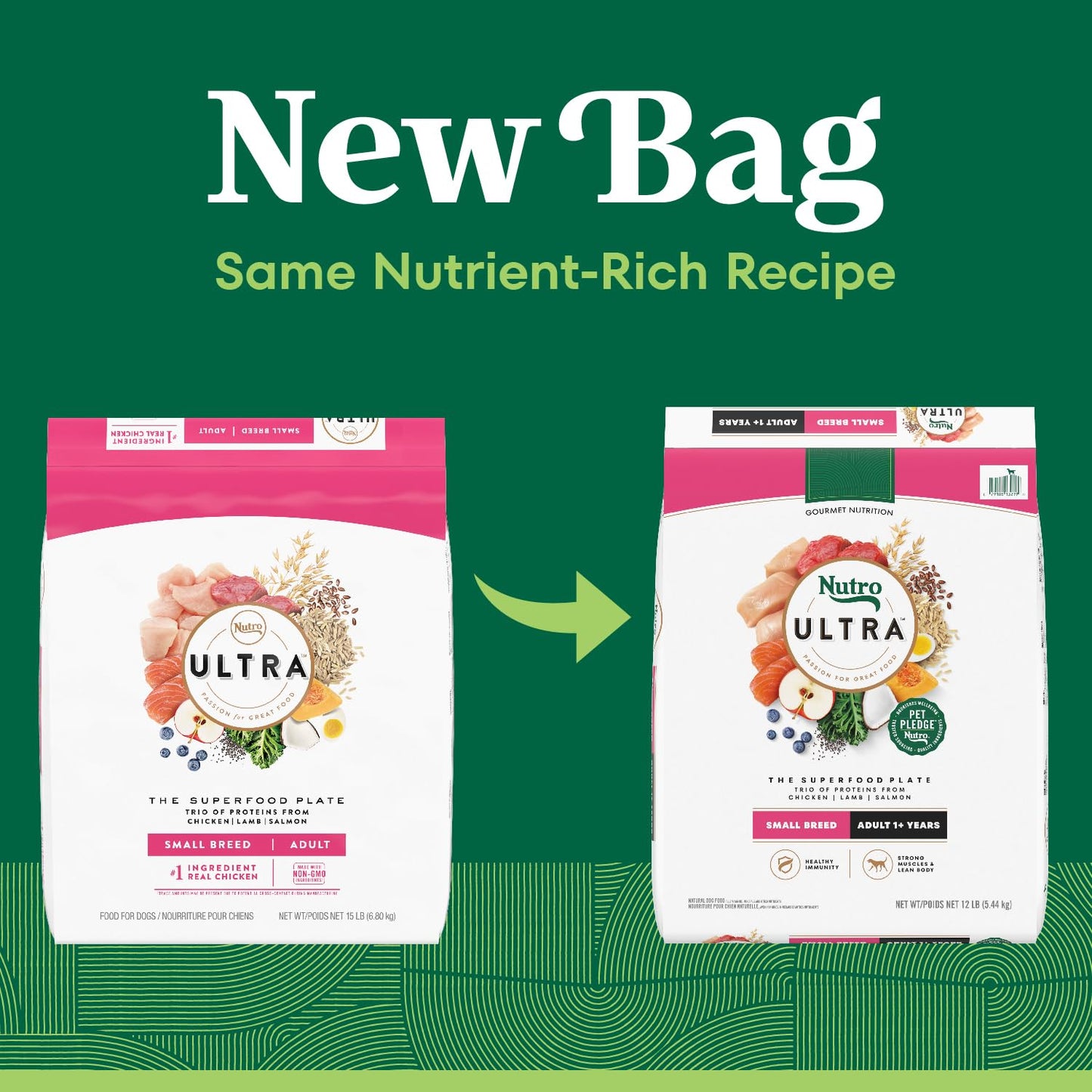 Nutro Ultra Adult Small Breed Dry Dog Food, Chicken, Lamb and Salmon Protein Trio, 12 lb Bag