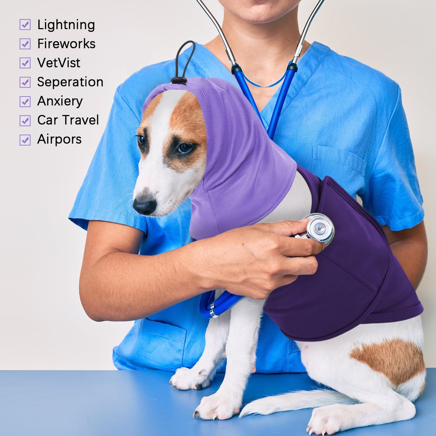 SAWMONG Dog Anxiety Vest, Breathable Calming Shirt Adjustable Chest & Hood for Dogs, Soft Pet Stress Relief Calming Coat Wraps Ears for Noise, Thunderstorms, Fireworks and Separation(Purple, X-Large)