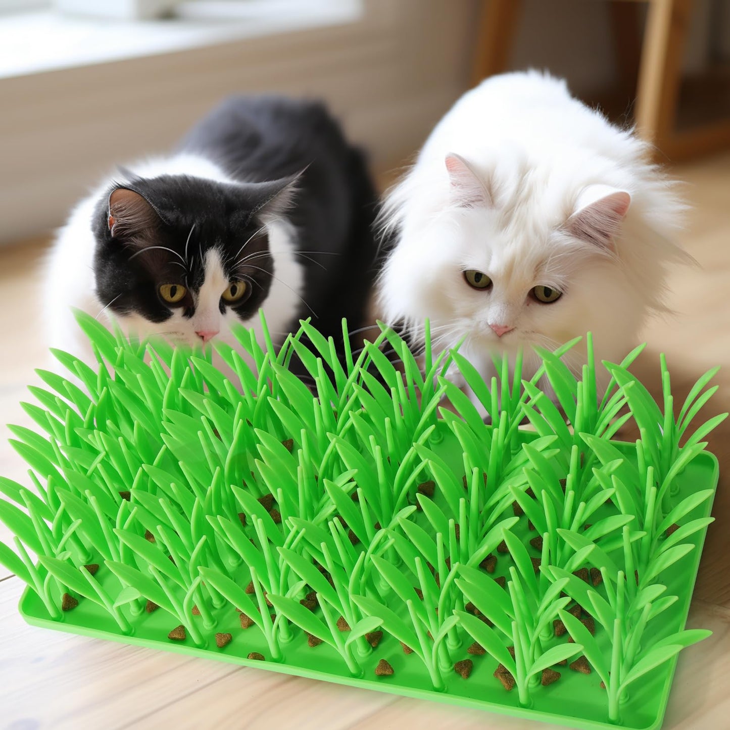 Palksky Silicone Grass Mat for Cats, Slow Food Cat Grass Mat for Indoor Cats, Foraging Snuffle Mat for Dog/Cat, Interactive Enrichment Cat Mat, green