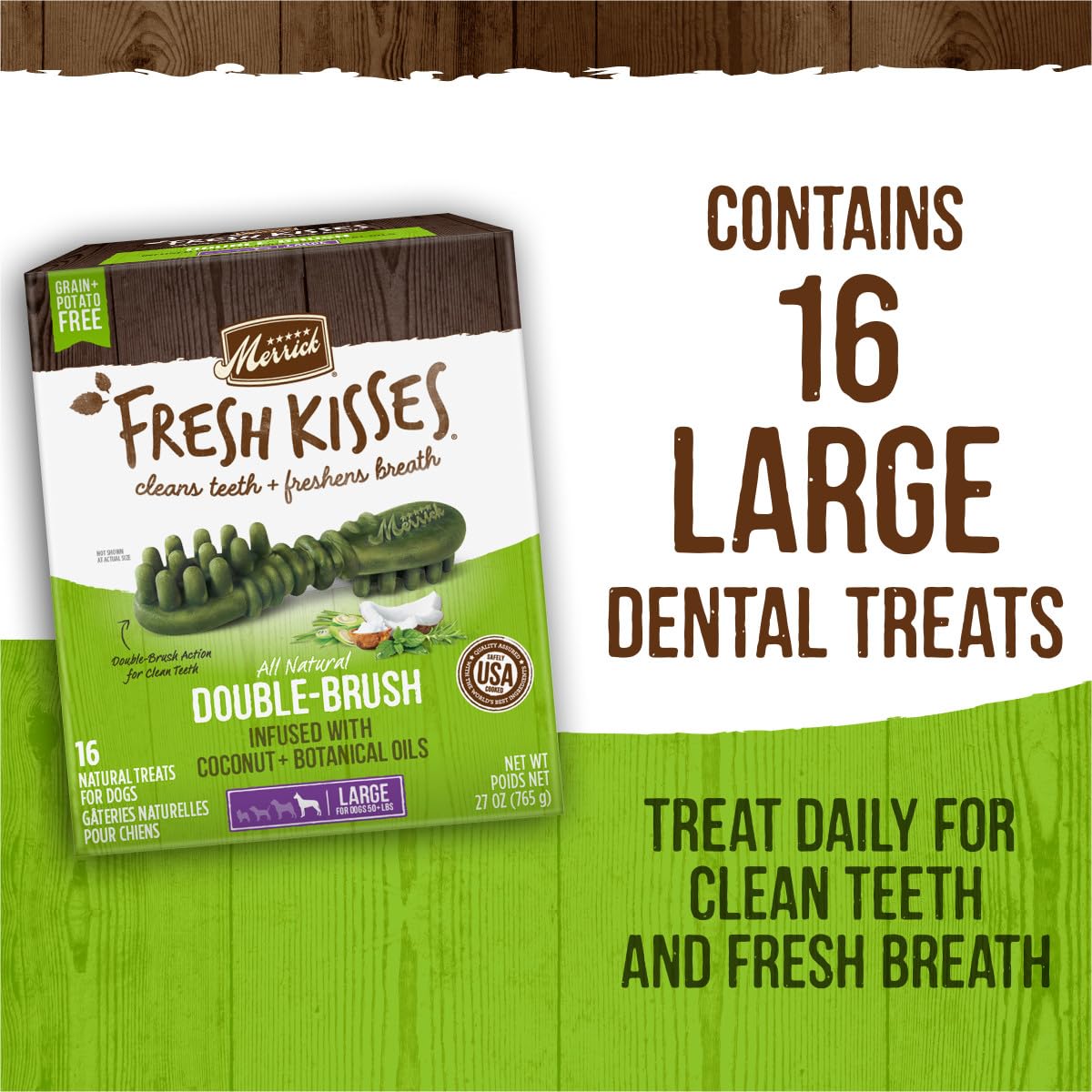 Merrick Fresh Kisses Natural Dental Chews Infused With Coconut And Botanical Oils For Large Dogs Over 50 Lbs - 16 ct. Box