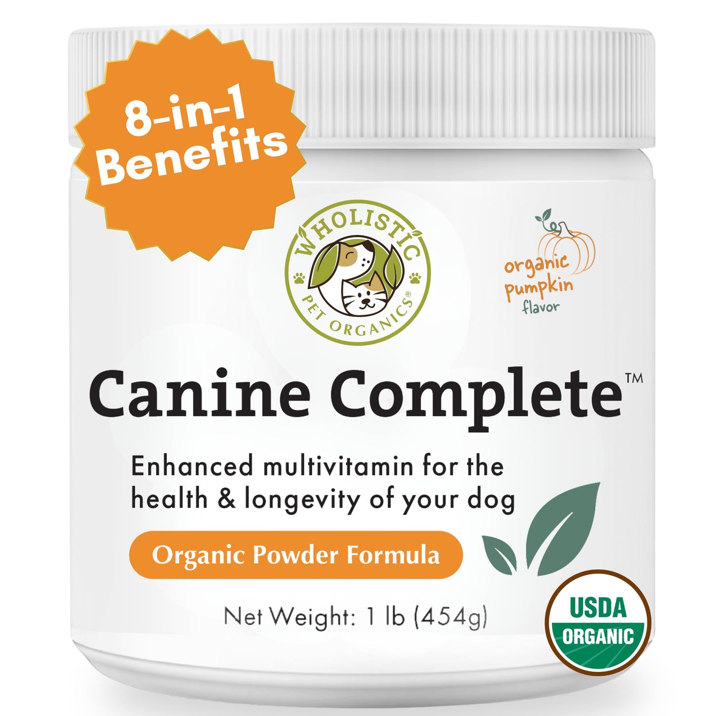 Wholistic Pet Organics Canine Complete - Dog Multivitamin Powder - 1 Lb - Daily Dog Vitamins and Supplements for Homemade Food - Immune System, Skin, Coat & Overall Health - Small and Large Breed