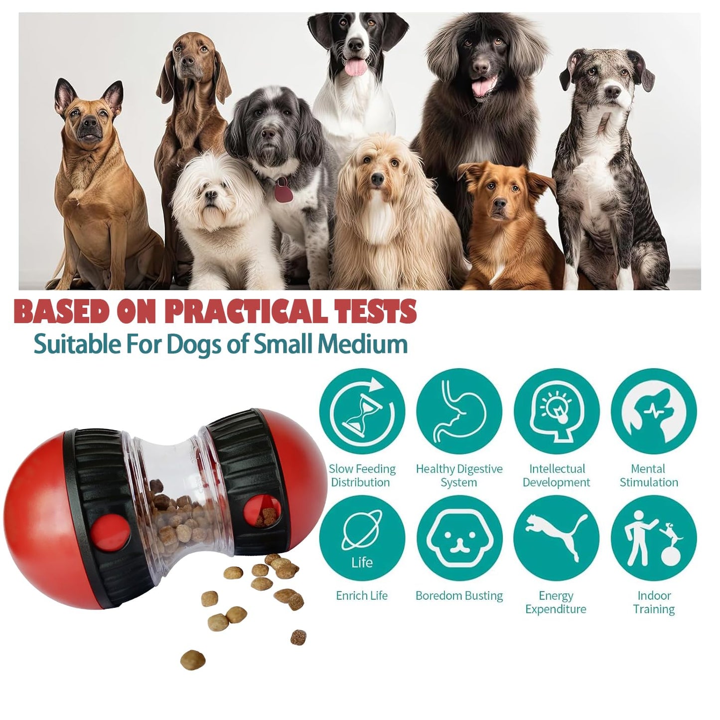 Meng Dog Food Puzzle Toys, Adjustable Dog Treat Dispensing Dogs Toys, Interactive Chase Slow Feeder for Boredom and Stimulating, IQ Training for Small Medium Dogs