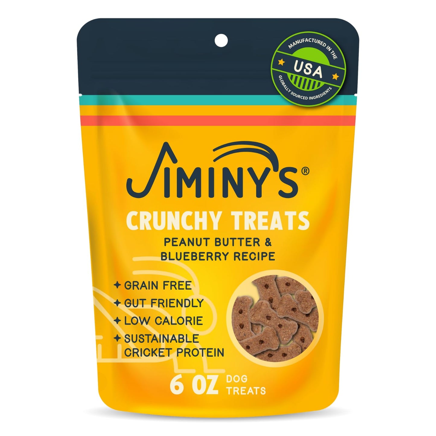 Jiminy's Crunchy Peanut Butter & Blueberry Dog Treat, Hypoallergenic, Prebiotic, Tummy Friendly, Low Calorie, Alternative Cricket Protein, Sustainable, 5oz (Pack of 1)