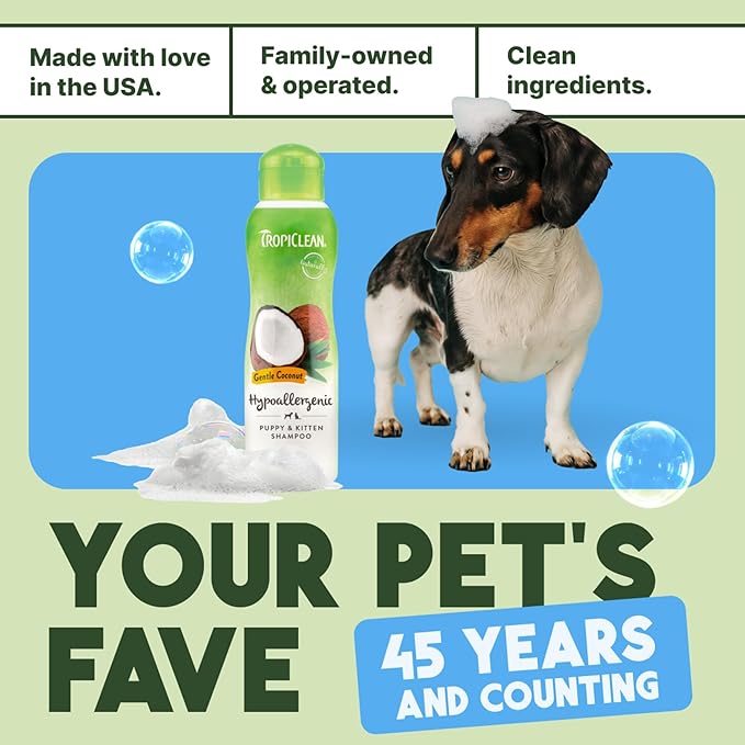 TropiClean Gentle Puppy Shampoo, Dog Shampoo for Allergies & Sensitive Skin, Made in USA, Gentle Coconut Scent, Safe for Cats & Kittens, 20oz