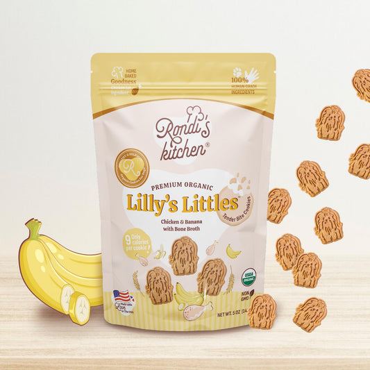 Rondi's Kitchen Lilly's Littles All-Natural & Organic Healthy Soft Dog Treats, Healthy Snacks for Small Dogs, Puppies, and Seniors, Tender Bite Cookies, Human Grade - Chicken & Banana