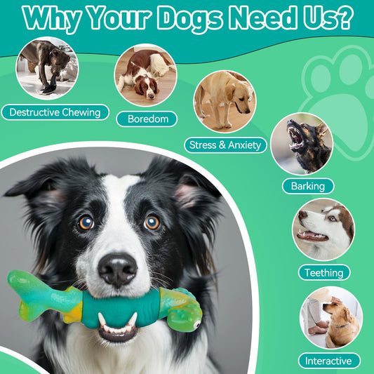 BIKIISEN Dog Toys for Aggressive Chewers, Interactive Dog Chew Toys for Large Dogs, Squeaky Chew Toys to Keep Them Busy, Tough Toys for Medium/Large Breed (Green)