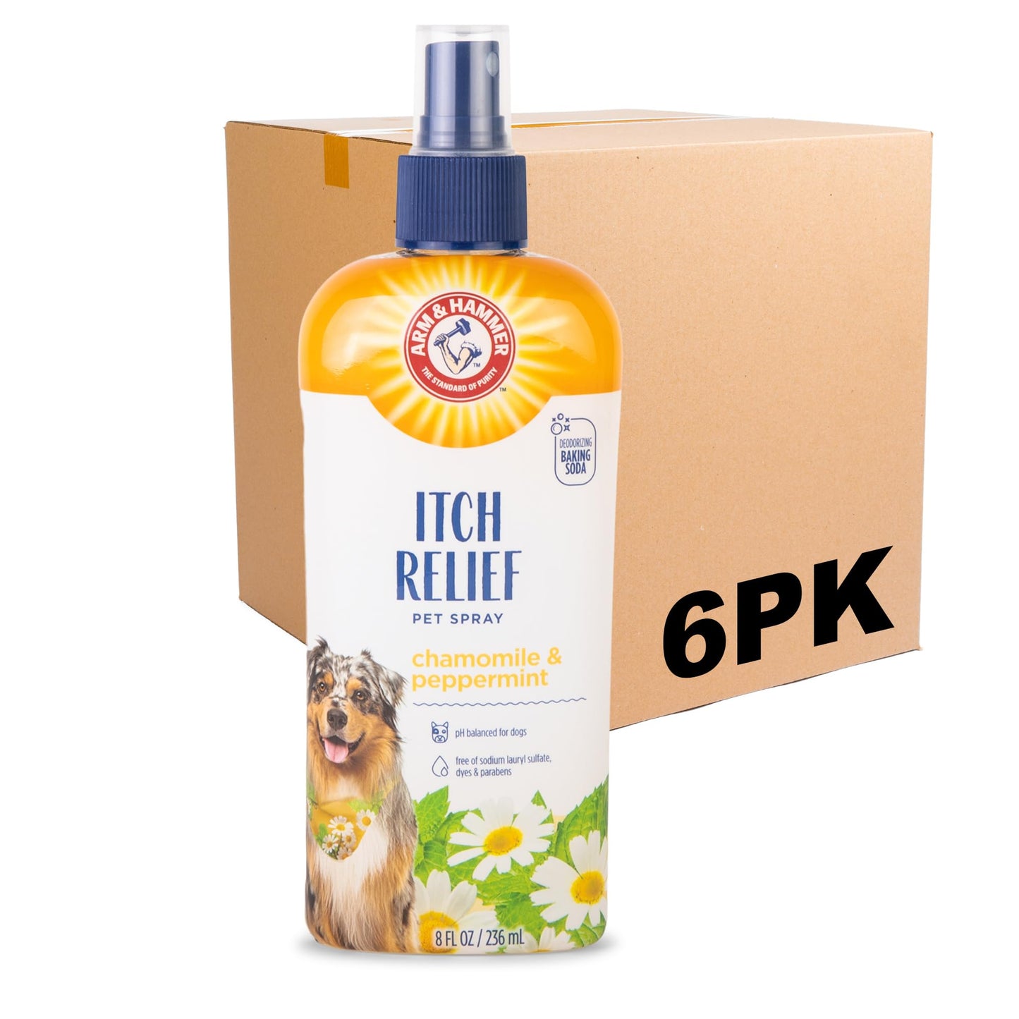 Arm & Hammer for Pets Itch Relief Spray for Dogs with Arm & Hammer Baking Soda, Chamomile and Peppermint Scent | Dog Itch Spray, Free of Sodium Lauryl Sulfate & Parabens, 8 Fl Oz - 6 Pack