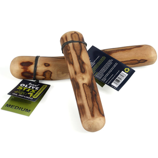 Fuzzl Olive Stix Medium 2 Pack Dog Chew Toy - Natural Olive Wood Dog Chews Tough Toys Long Lasting Chew Toys for Aggressive Chewers