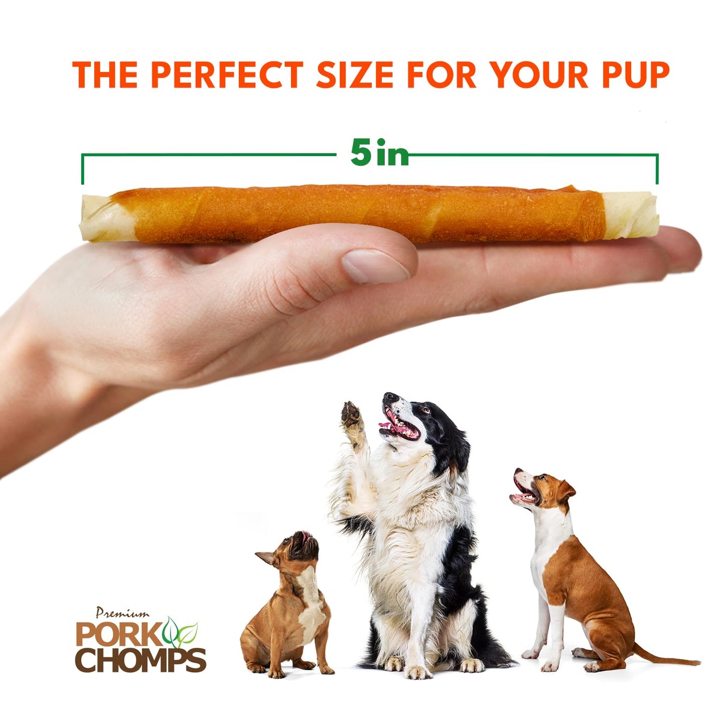 Pork Chomps Baked Pork Skin Dog Chews, 5-inch Mini Twists, Real Sweet Potato Wrap, 12 Count