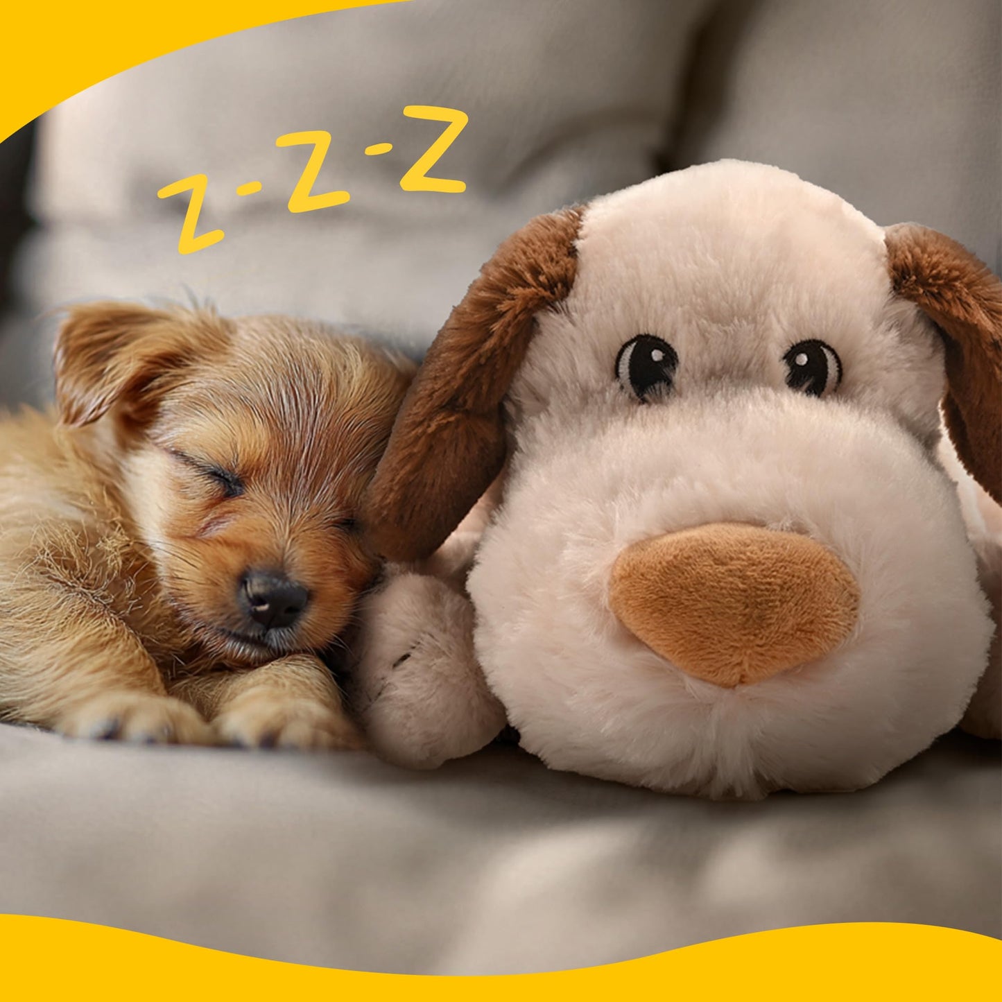 Dog Heartbeat Toy for Puppy Anxiety Relief, Heartbeat Stuffed Animal Heartbeat Plush Toy for Small, Medium, and Large Dogs (Brown)
