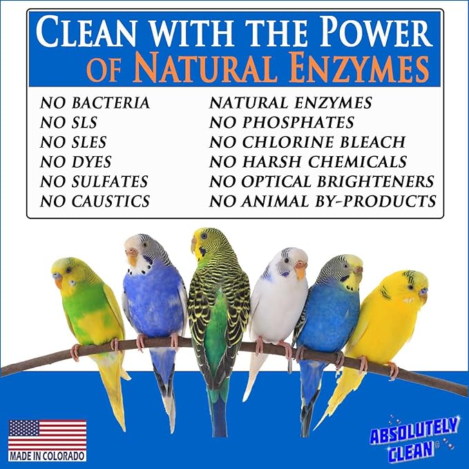 Absolutely Clean Amazing Bird Cage Cleaner and Deodorizer - Just Spray/Wipe - Safely & Easily Removes Bird Messes Quickly and Easily - Made in The US - Fragrance Free (16oz Pack of 1)