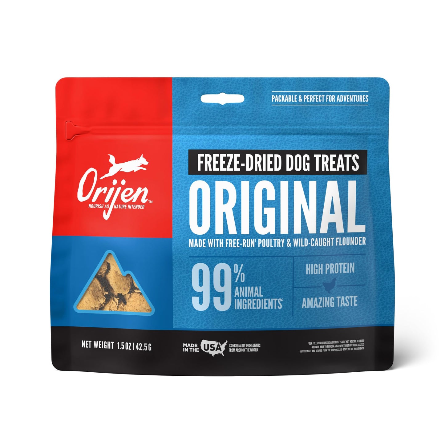 ORIJEN Grain Free High Protein Freeze Dried Dog Treats Original Recipe 1.5oz Bag