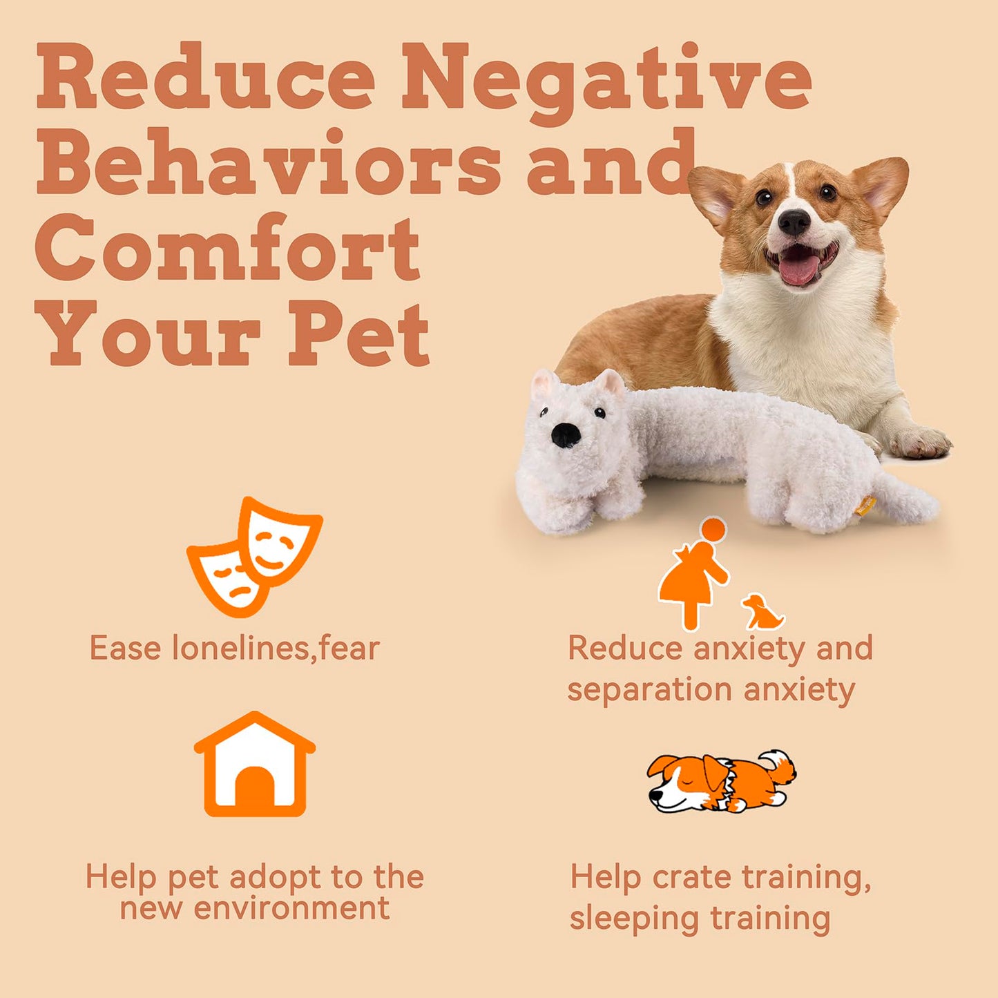 Extragele Puppy Toys, Heartbeat Toy for Puppy Dog Anxiety Relief, Heartbeat Stuffed Animal for Comfort Sleep Aid Crate Training Calming Aid, Puppy Essentials Gifts