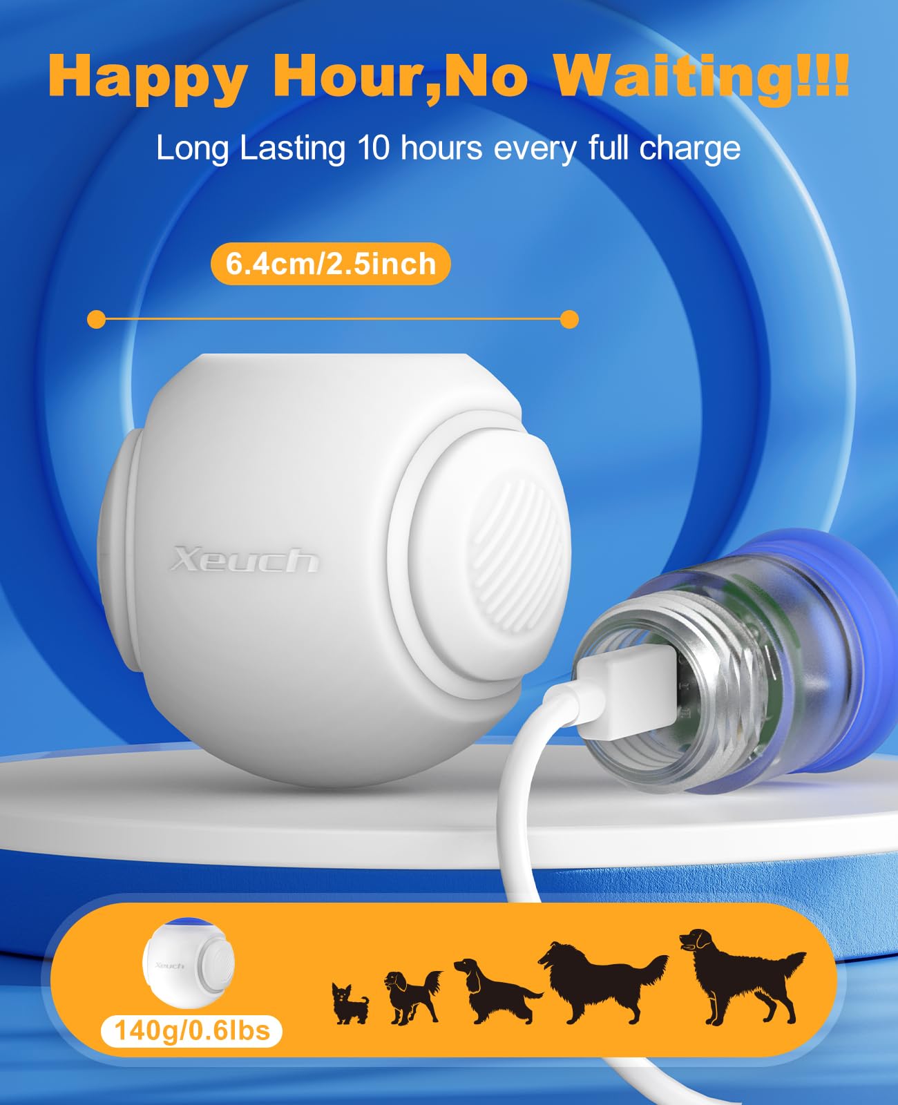 Xeuch Light Up Dog Balls, LED Dog Toy Ball Rechargeable, Bounce-Activated Durable Fetch Ball Grow in The Dark, Night Glowing Dogs Toys, Natural Rubber, Color Changing LED, 2.5 inches-Blue