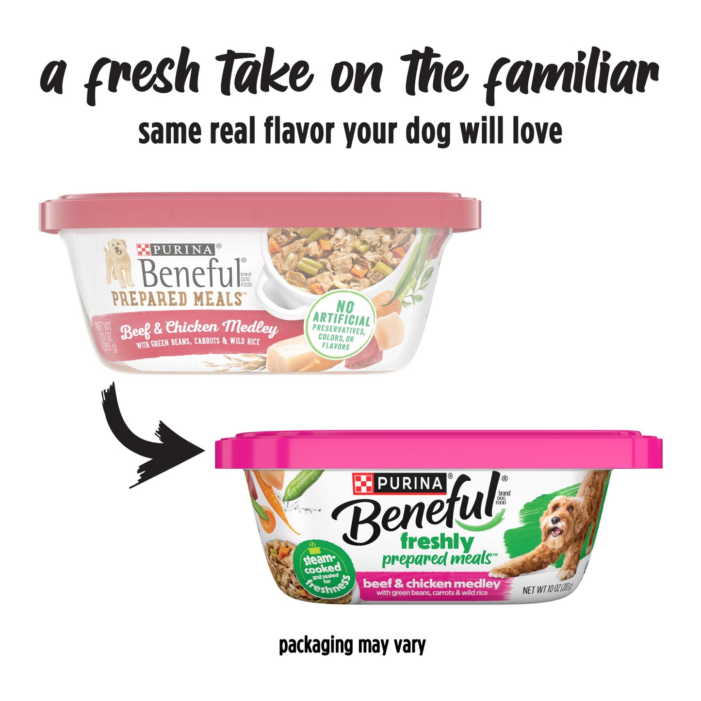 Purina Beneful Dog Food Freshly Prepared Meals Beef and Chicken Medley with Green Beans, Carrots and Wild Rice - (Pack of 8) 10 oz. Tubs