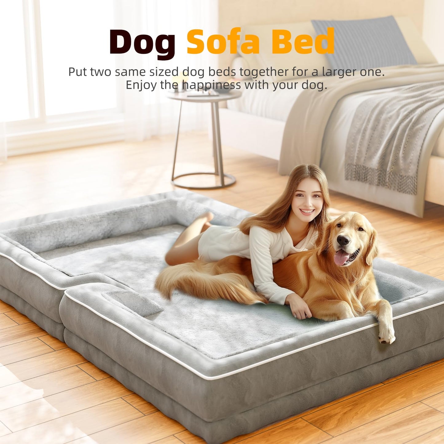 Simple Trending Orthopedic Dog Beds for Extra Large Dogs, L Waterproof Memory Foam Pet Bed with Sides, Non-Slip and Egg-Crate Foam Big Dog Couch Bed with Washable Removable Cover, Grey
