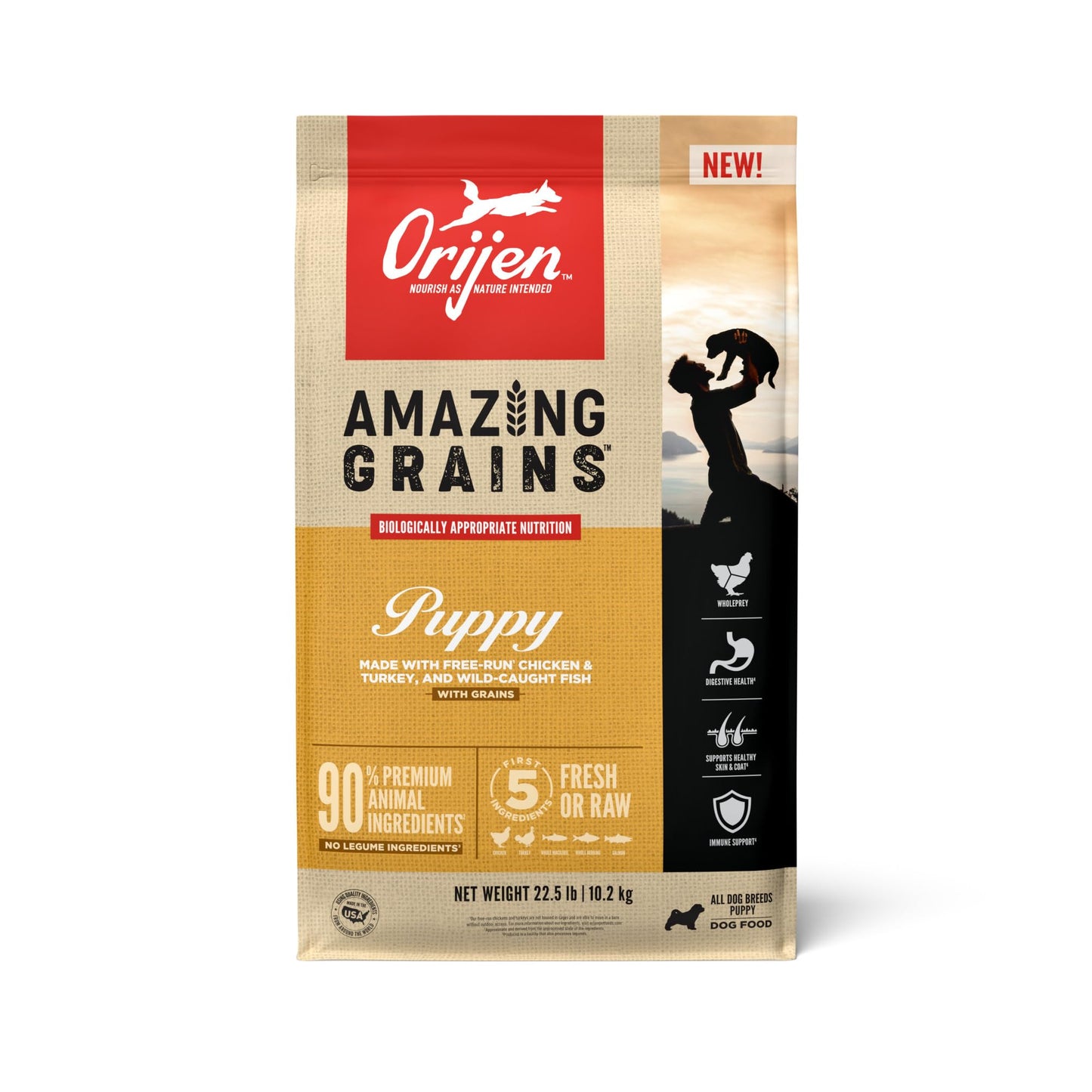 ORIJEN Amazing Grains High Protein Dry Dog Food Puppy Recipe 22.5lb Bag