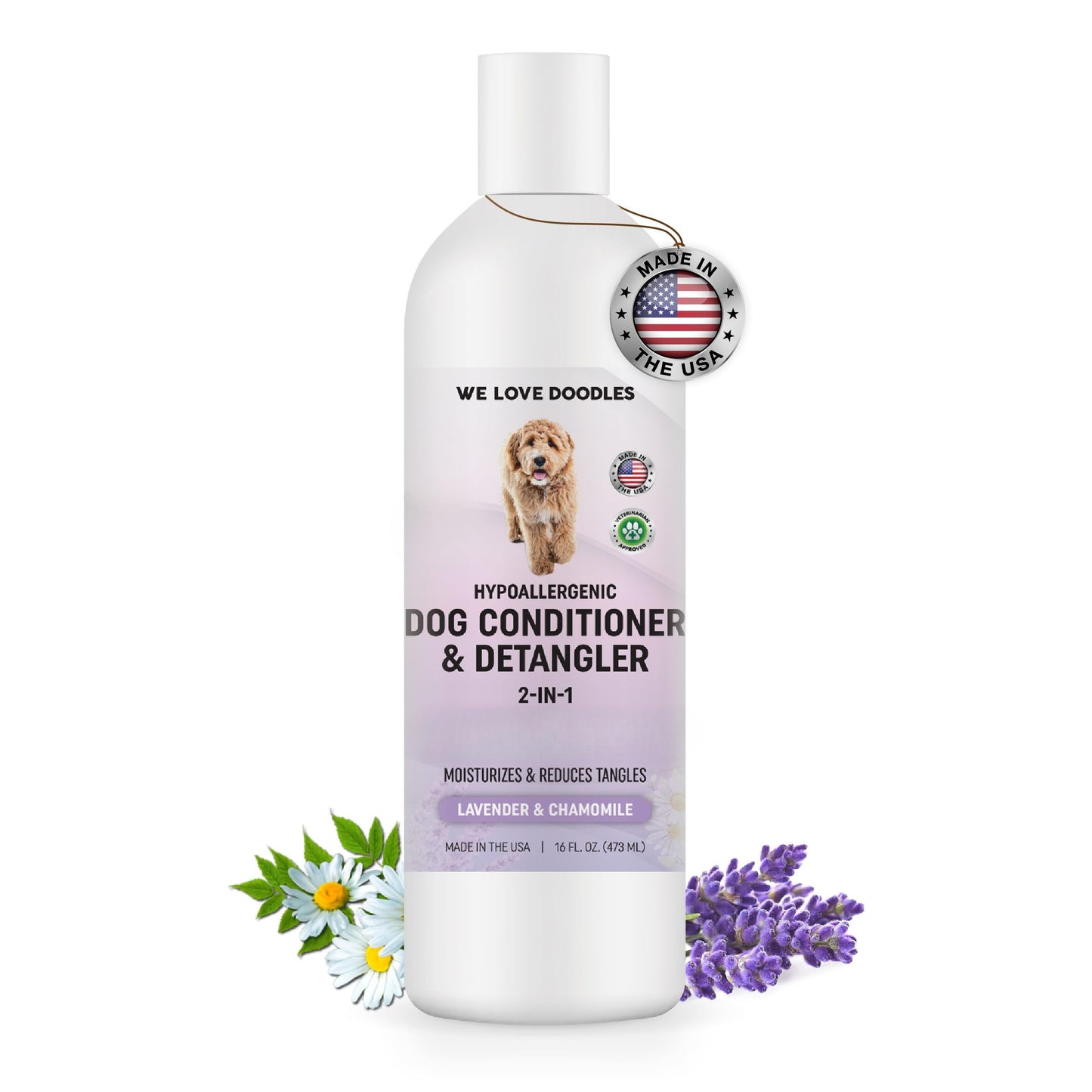 We Love Doodles Dog Conditioner & Detangler, 2-in-1 Conditioner for Allergies & Itching, Dog Lotion for Dry Itchy Skin, for Poodles, Doodles, & Goldendoodles, 16oz