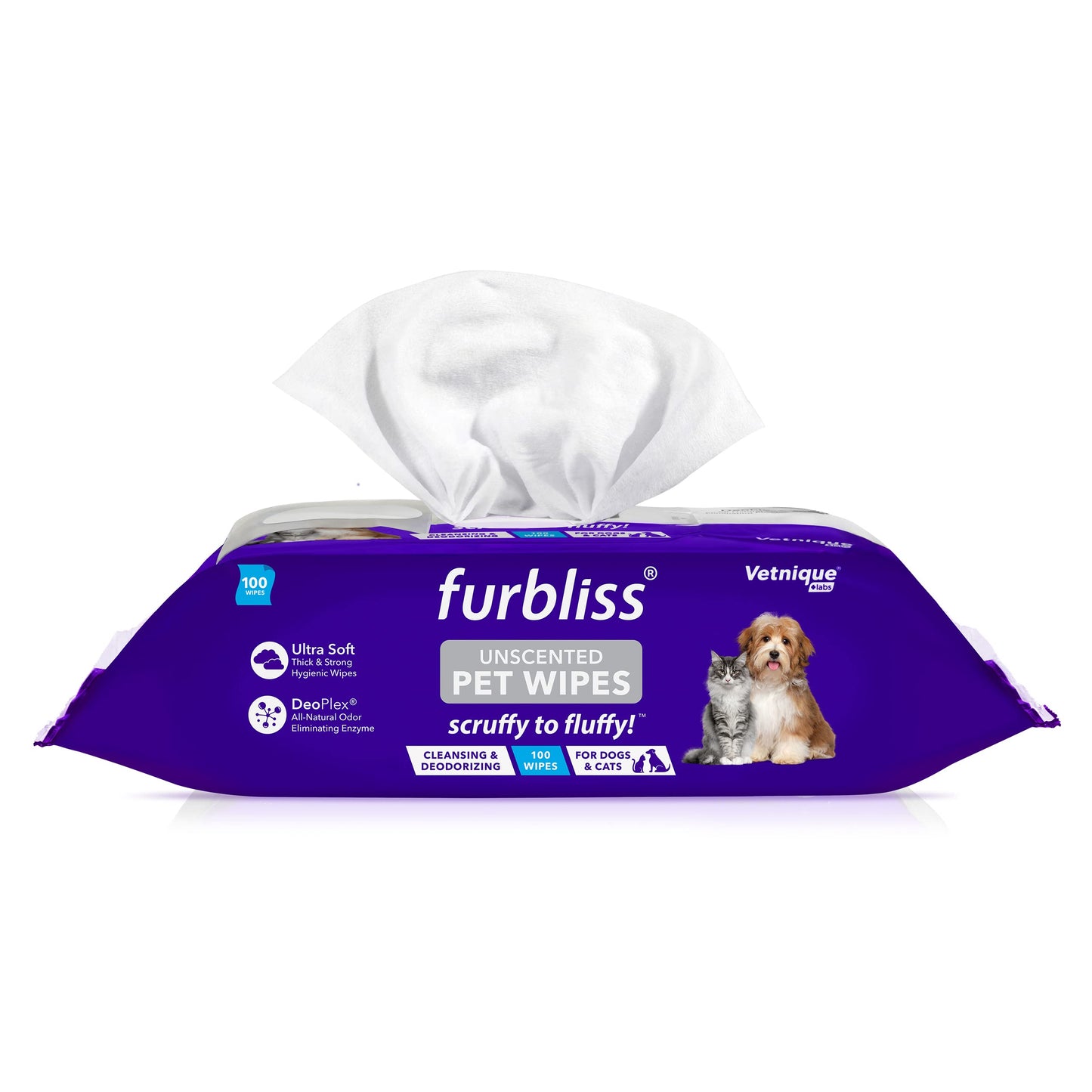 Vetnique Labs Furbliss Anti-Itch Soothing Oatmeal Shampoo 16oz & Furbliss Unscented Hygienic Grooming Pet Wipes (100 Ct) Bundle Anti-Itch Oatmeal Shampoo for Dogs, Hypoallergenic Wipes with Vitamin E
