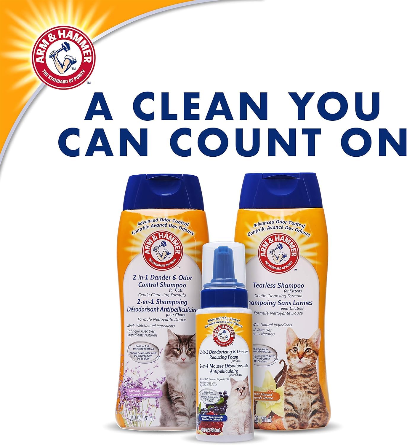 Arm & Hammer 2-in-1 Deodorizing & Dander Reducing Shampoo for Cats - Cat Dander Remover, Removes Cat Odors - Baking Soda Moisturizes and Deodorizes, Lavender Chamomile Scent, 20 Fl Oz - 2 Pack