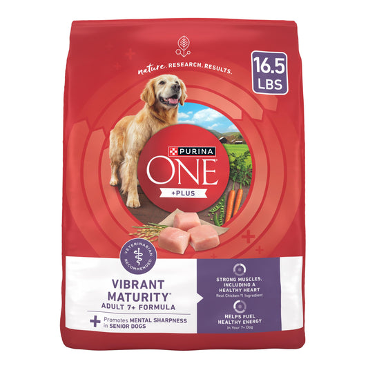 Purina ONE High Protein Dry Senior Dog Food Plus Vibrant Maturity Adult 7 Plus Formula - 16.5 Lb. Bag