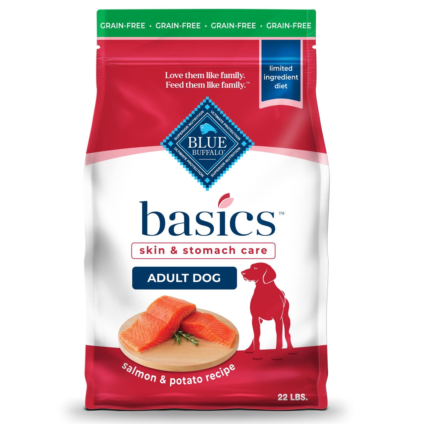 Blue Buffalo Basics Grain-Free Dry Dog Food for Adult Dogs, Limited Ingredient Diet, Salmon Recipe, 22-lb. Bag