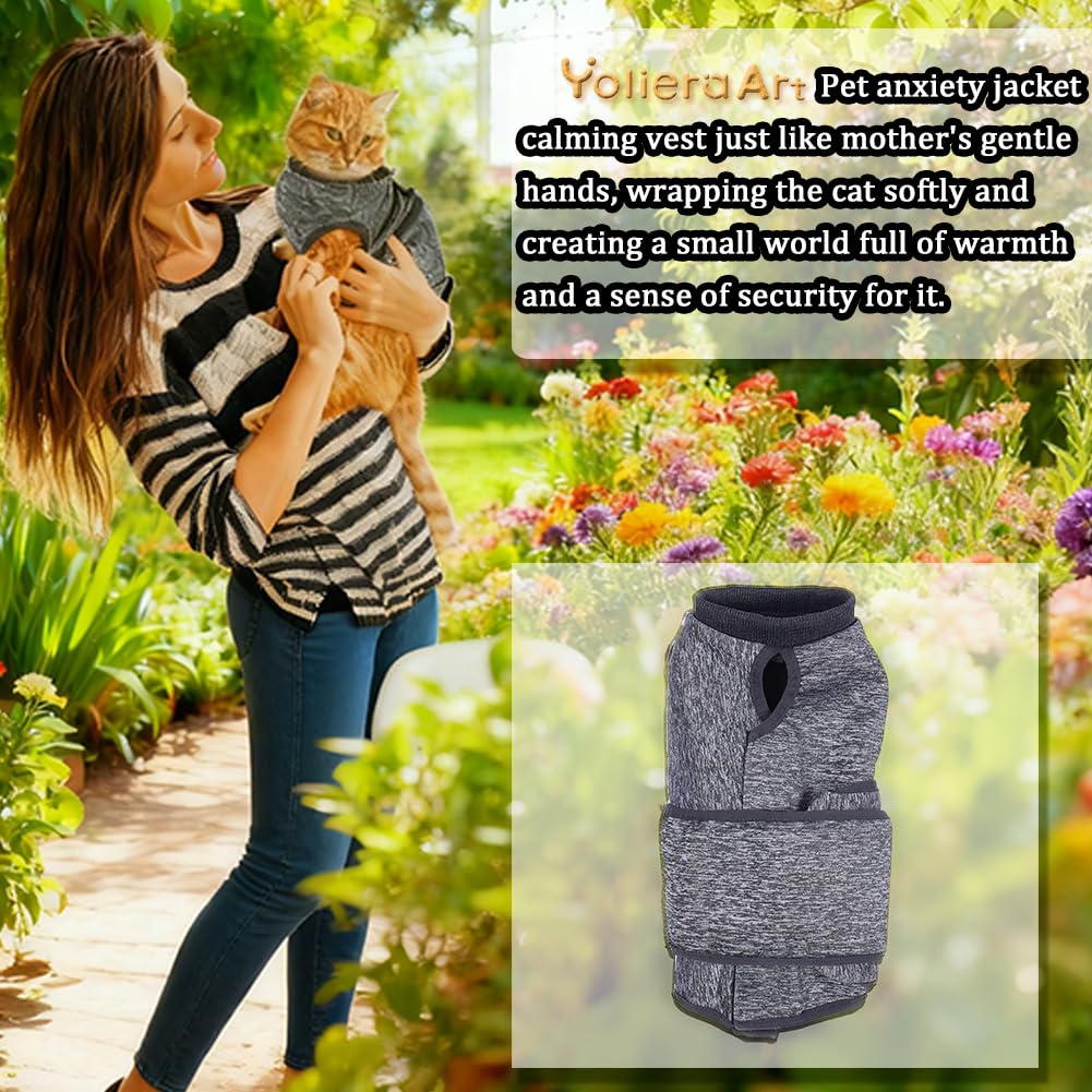 Pet Anxiety Jacket Calming Vest, YolieraArt Thunder Jacket for Cats and Dogs Anxiety, Calming Wrap Around Hug Thunder Jacket Weighted Anxiety Calming Vest for Pets (Grey, Large)