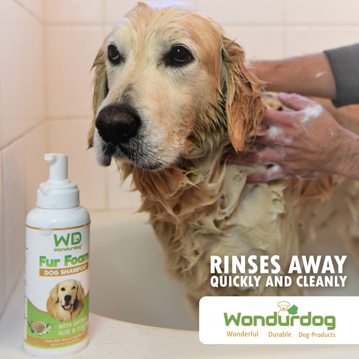 Wondurdog Fur Foam Dog Shampoo with Oatmeal, Coconut and Aloe. Hypoallergenic, Softens Coat, Moisturizes Dry Skin, Restores Shiny, Lathers from Bottle. (16.9oz)