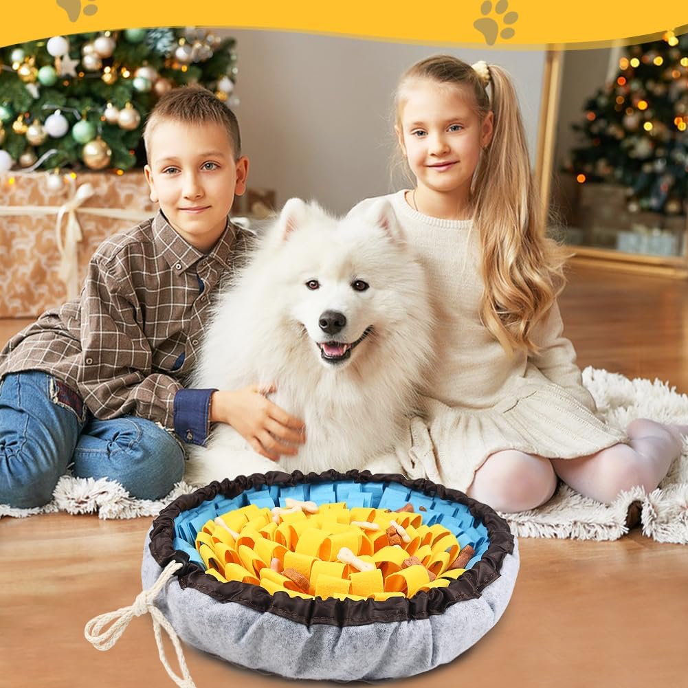 SZEE Snuffle Mat for Dogs, Adjustable Sniffing Mat for Smell Training and Slow Eating, Dog Snuffle Pad for Mental Stimulation and Enrichment, Interactive Toys for Pets (Yellow and Blue)