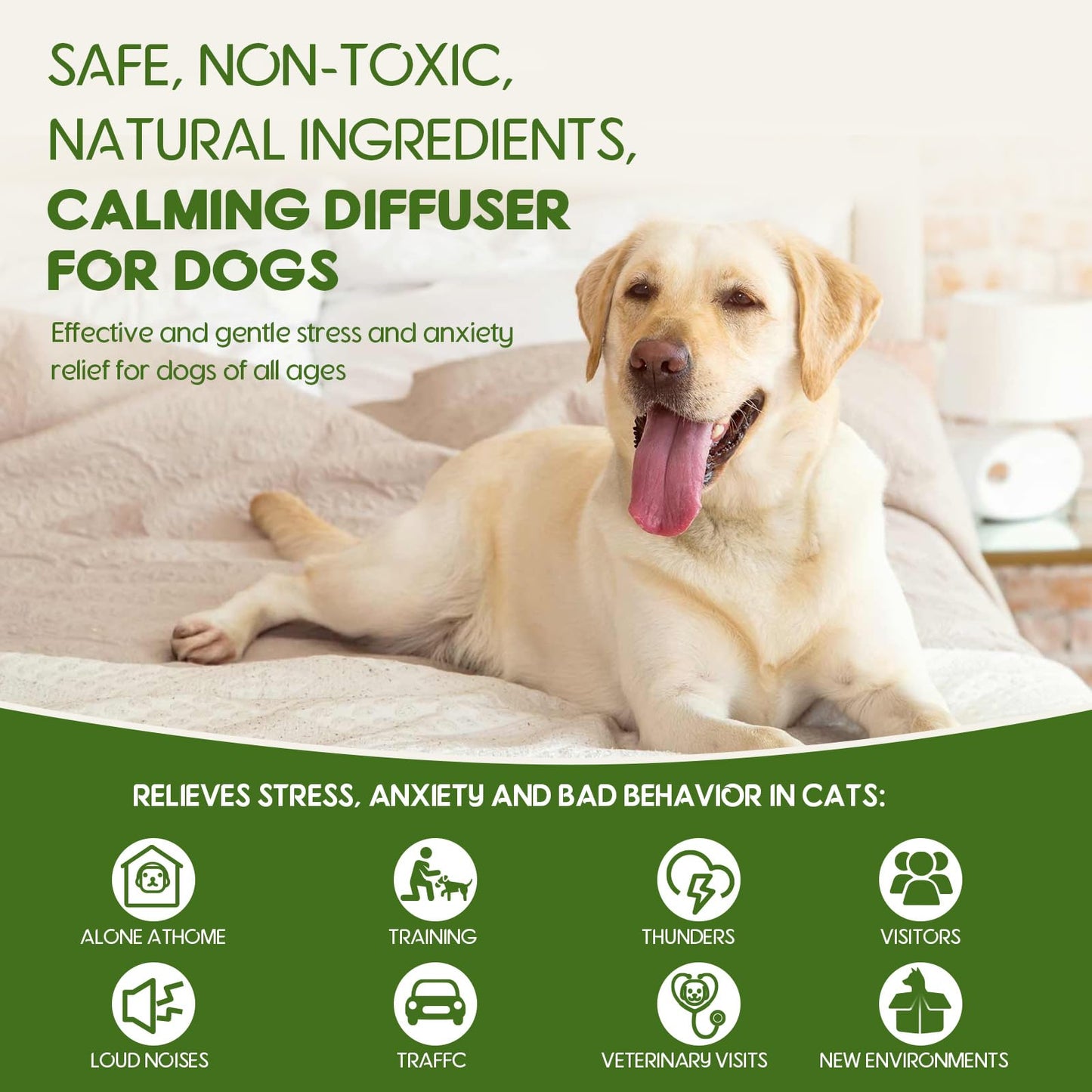 80S Calming Diffuser for Dog, Dog Pheromones Calming Plug in Diffuser, Stop Peeing, 30 Days Continuous Stress & Anxiety Relief for Dogs, Barking, Fear of Thunderstorms, 2 Diffuser 2 Refill