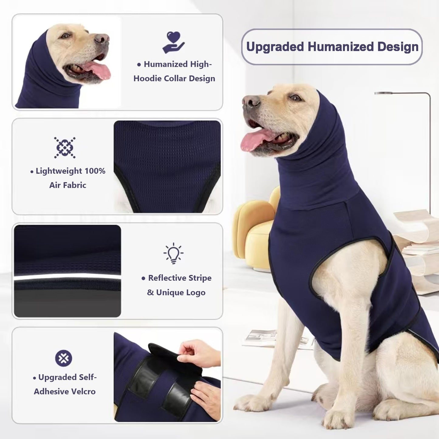 HCHYEY Dog Anxiety Jacket, Skin-Friendly Thunder Vest for Dogs - Dog Coat with Collar for Thunder & Fireworks - Keep Pet Calm Without Medicine & Training, Anti Anxiety Shirt for Dogs (C Dark Blue, S)