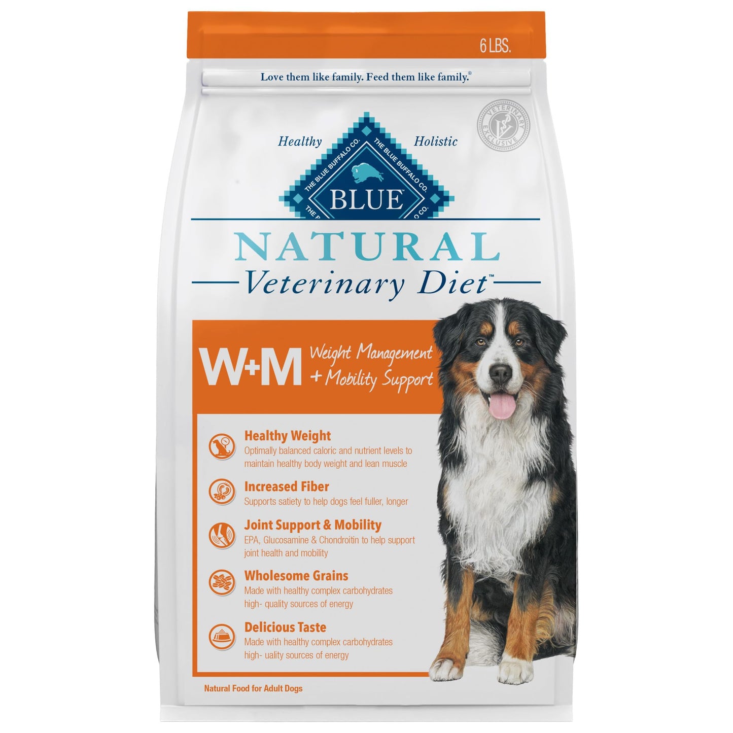 Blue Buffalo Natural Veterinary Diet W+M Weight Management + Mobility Support Dry Dog Food, Veterinarian Prescription Required, Salmon, 6-lb. Bag