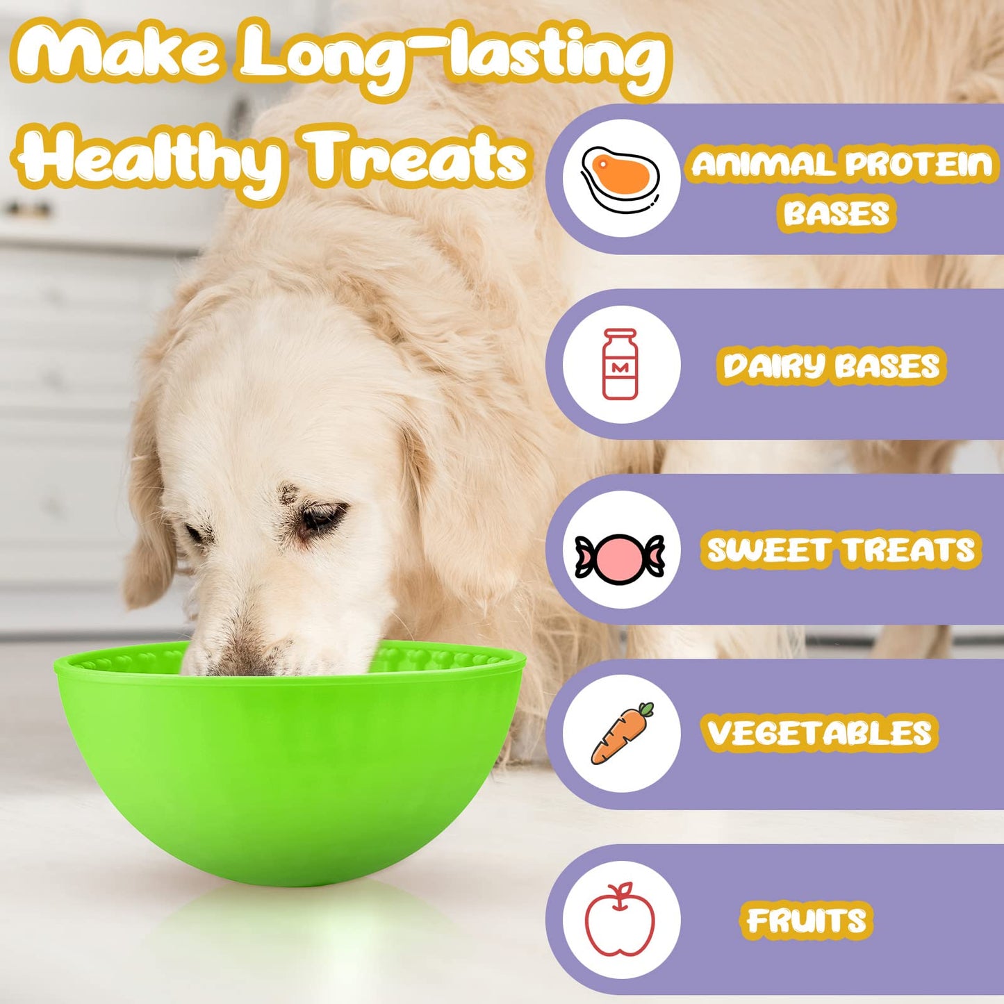 Patelai 2 Pcs Dog Enrichment Lick Bowls Silicone Freeze Bowls Interactive Cat Licking Mats Slow Feeders for Pet Oral Health Boredom Anxiety Relief, Wobble or Stay Put(Green, Purple,Bone)