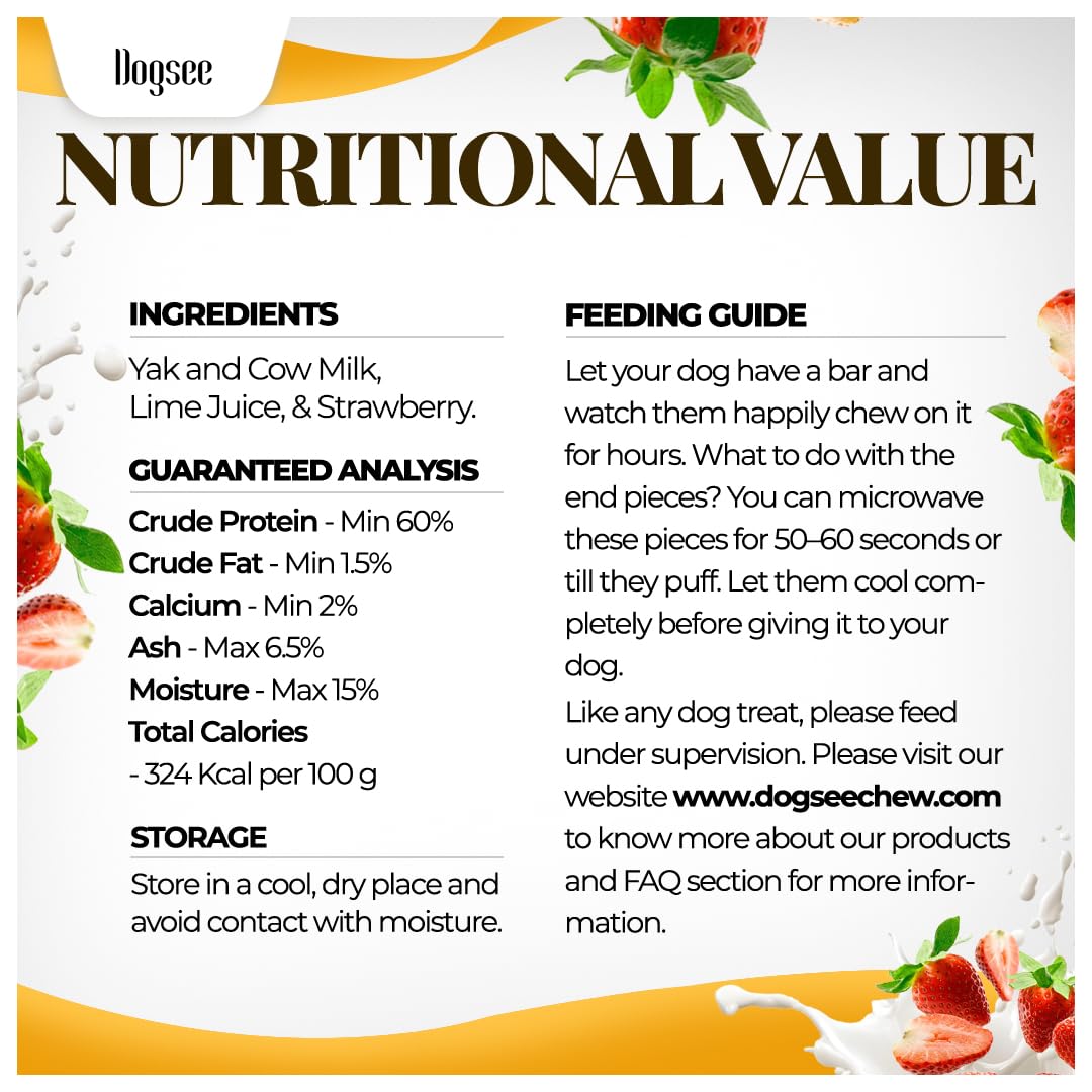 Dogsee Strawberry Flavor Himalayan Yak Cheese Dental Chews for Dogs 1lb (Medium - 6 Chews) | for Healthy Skin & Coat | No Grain, No Gluten | Odorless Dog Treats…